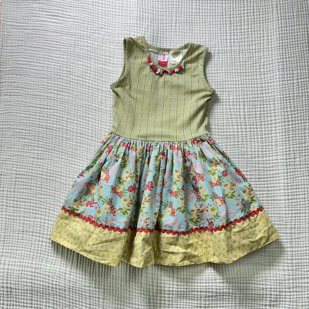 Matilda Jane Salut Tank Dress Girls Serendipity Size 6 green floral Bows